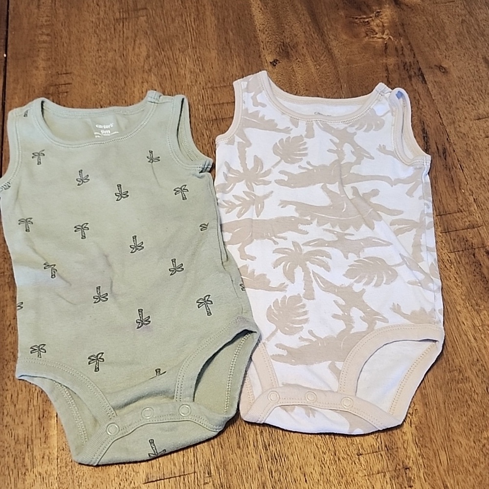 CARTERS 2 PALM TREE TANK ONESIES 9 months